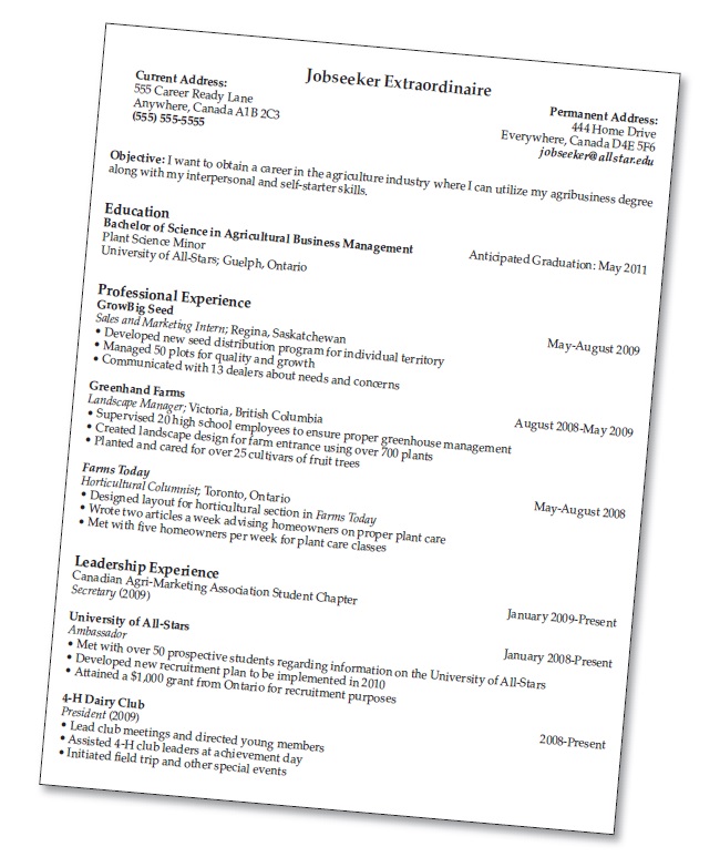 sample agriculture resumes